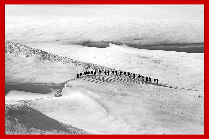 Fruitcake in Antarctica - Hikers Crossing Snow Hills