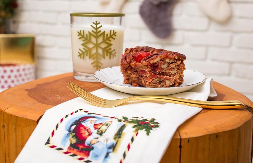 Milk and Fruitcake Setting by Fireplace for Santa